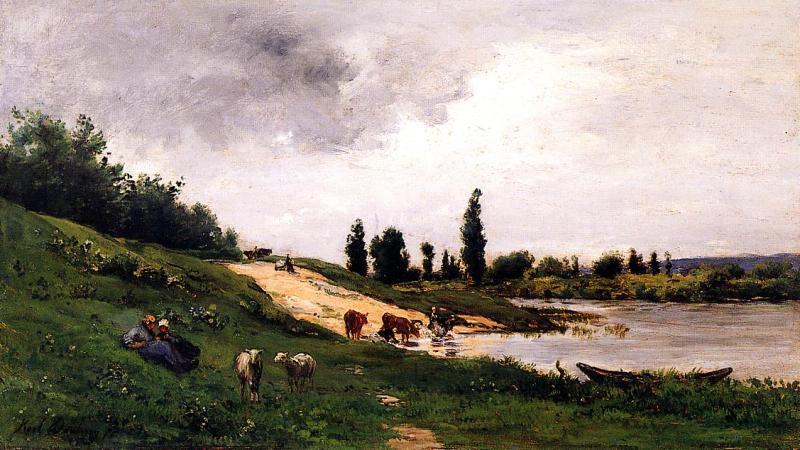 Charles-Francois Daubigny Washerwomen on the Riverbank oil painting image